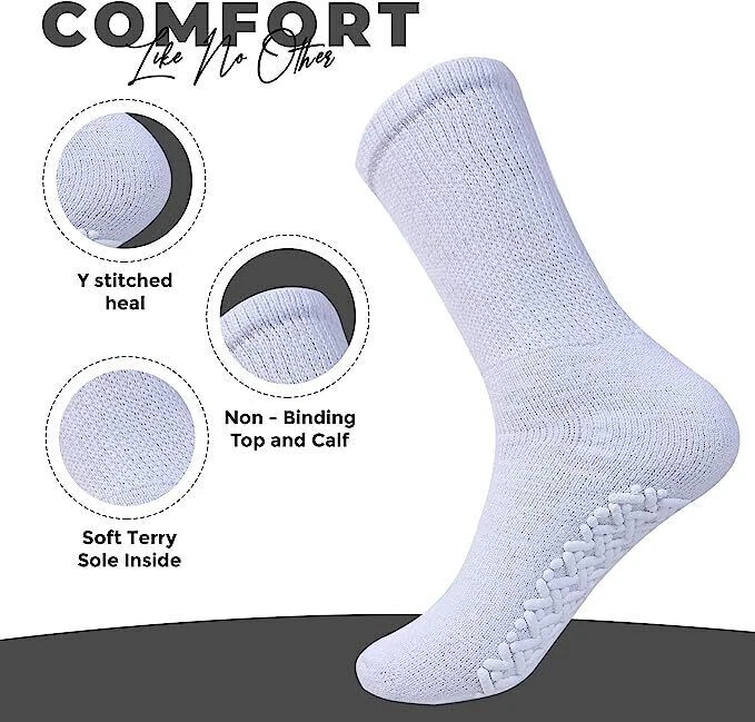 6-12 pares de calcetines antideslizantes para diabéticos sin ataduras ajuste suelto parte superior agarre de algodón Foto 3 de 4