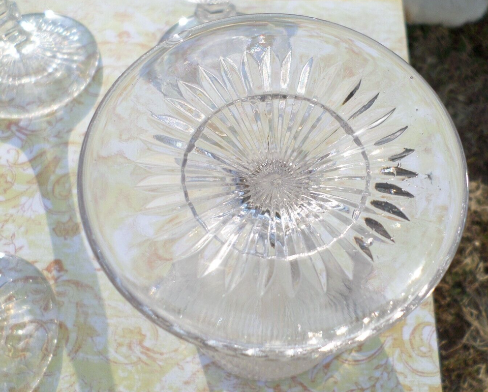 EAPG Ribbed Bellflower Flint Glass w/Knobbed Stem Water/Wine Goblets