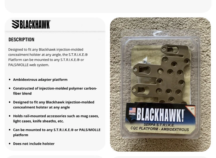 NEW Blackhawk S.T.R.I.K.E. MOLLE / PALS Holster Platform COYOTE TAN MSRP $18.45 - Image 2 of 2