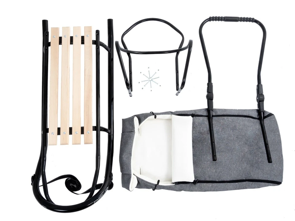 Holzschlitten mit Rückenlehne Schiebebügel und Fußstütze  Winterrodel für Kinder - Bild 3 von 4