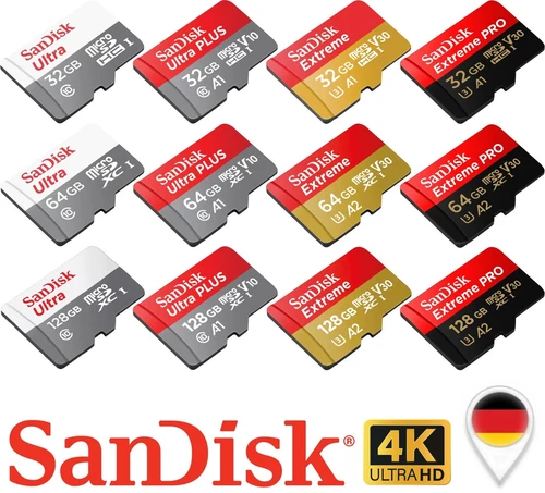 Sandisk micro SD Speicherkarte 16, 32, 64, 128, 256, 512 GB, Ultra, Extreme, Pro
