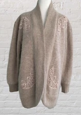 JAMIE VTG Ivory Angora Blend Cardigan Sweater Sz S Oversized Grandma Cozycore
