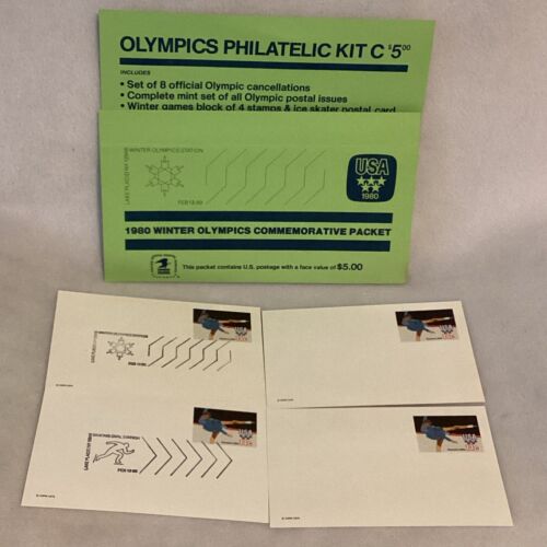 VINTAGE 1980 WINTER OLYMPICS PHILATELIC KIT C COMMEMORATIVE PACKET SEALED - Picture 2 of 18