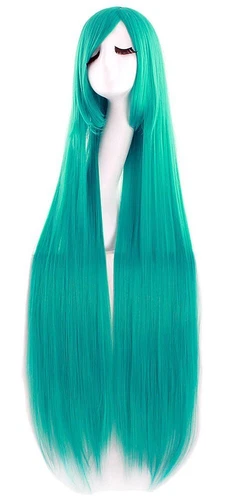 40 Inch Teal Long Straight Bangs Wig Synthetic Fiber For Cosplay Anime Costume