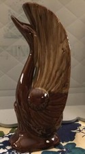 Grebe Swan Figurine Book End Brown Drip Pottery Nice EUC 1 Vintage Art Deco