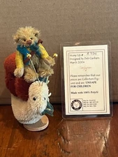 DEB CANHAM "HURRY UP" MINIATURE MOHAIR BEAR ON SNAIL- 5”