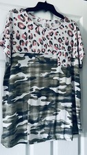Women’s Camouflage Cheetah & Color Block Ladies Short Sleeve Shirt Large
