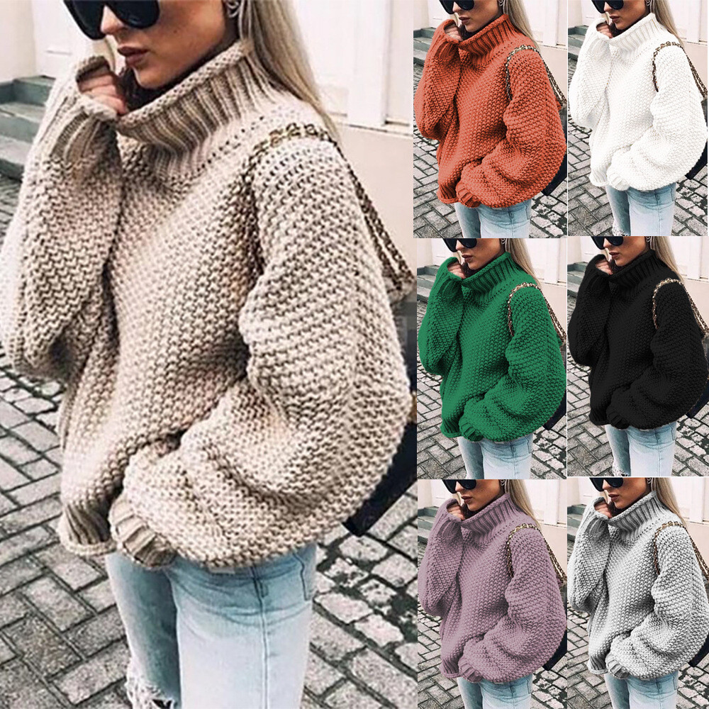 Women's Long Turtleneck Baggy Long Batwing Sleeve Pullover Knit Sweater Long