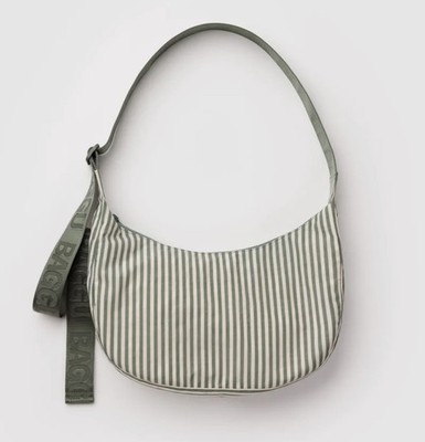 Baggu Medium Nylon Crescent Bag in Sage Stripe