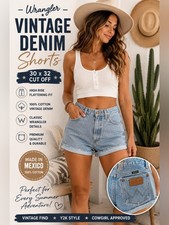 Vintage Wrangler High Rise Denim Shorts 30x32 Cutoff Cuffed Light Wash USA Style