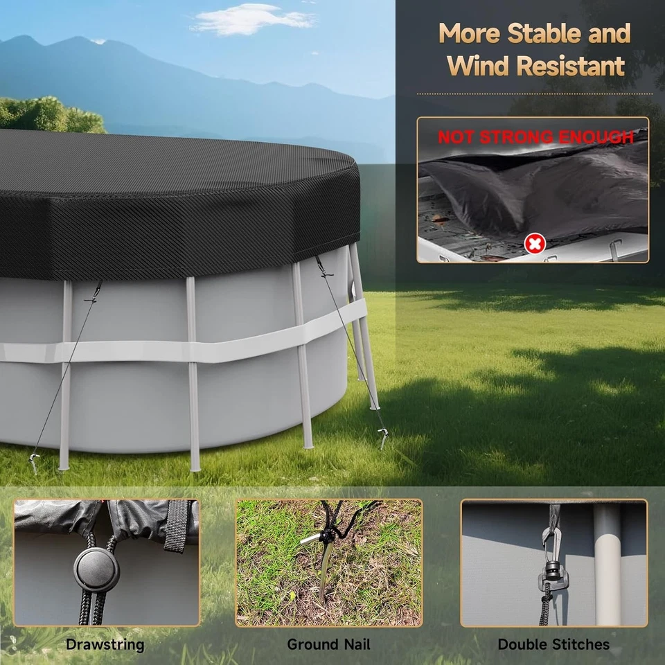 18Ft Rectangular Pool Cover for Above Ground Pools, Oval Pool Cover, 210D Fabric - Image 3 of 4