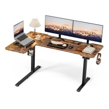59 Inch L Shaped Standing Desk Adjustable L-shaped 59 Inches Rustic Brown