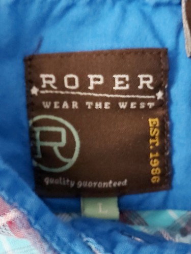 Roper Western Shirt Women's L Blue Purple Pearl Snap Long Sleeve Cowgirl Rodeo - Picture 18 of 21