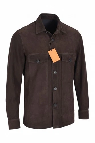 Rifugio Napoli $2600 suede overshirt unlined L - EU 52 US 42 Tailored fit brown