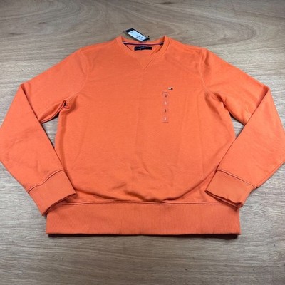 Tommy Hilfiger Sweatshirt Mens Small Orange Crewneck Logo NWT