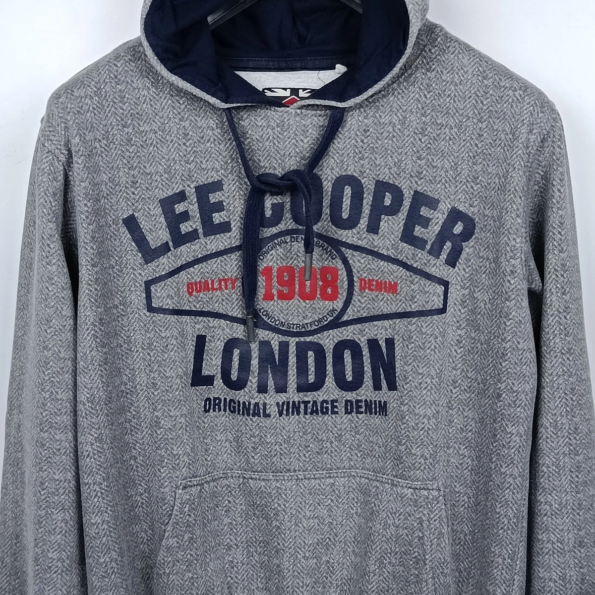 Sudadera para hombre LEE COOPER con capucha gris espina de pescado gráfica talla M