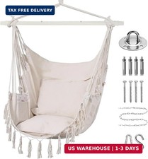 Goutime Hammock Chair,Hanging Rope Ceiling Swing with 2 Cushions, Macrame Boho H