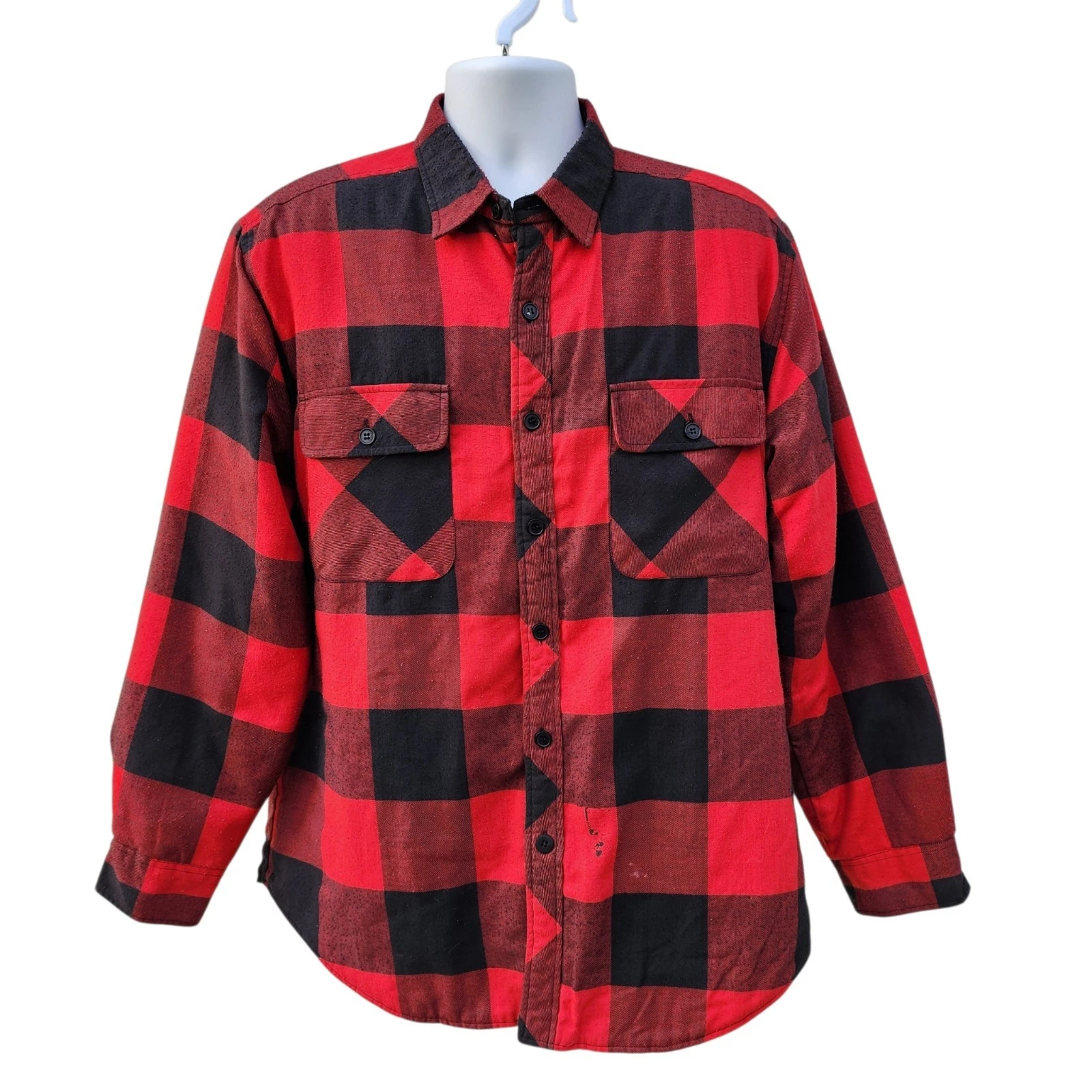 Vintage Jon Lauren Buffalo Plaid Jacket Mens Large Red Black Quilted Lined