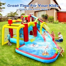 Large Inflatable Double Water Slides Bounce House Splash Pool Outdoor Park NEW