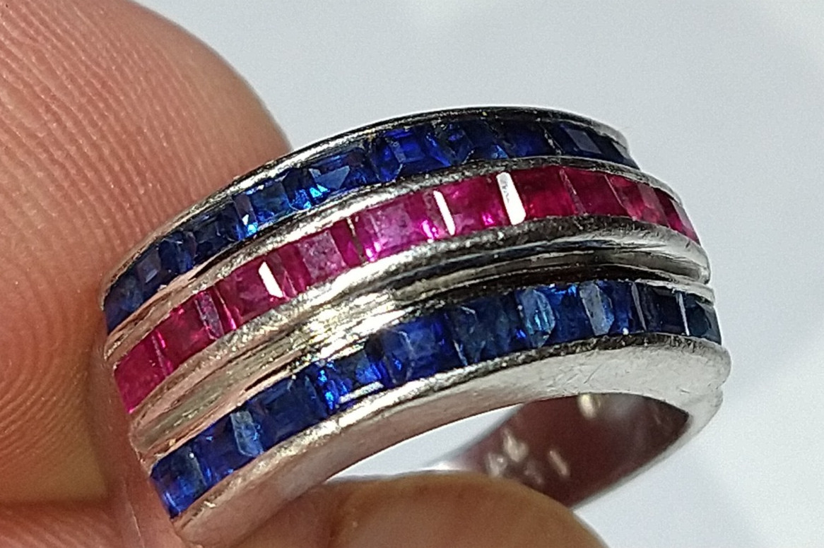 Solid platinum natural sapphire ruby ring heavy 1… - image 14