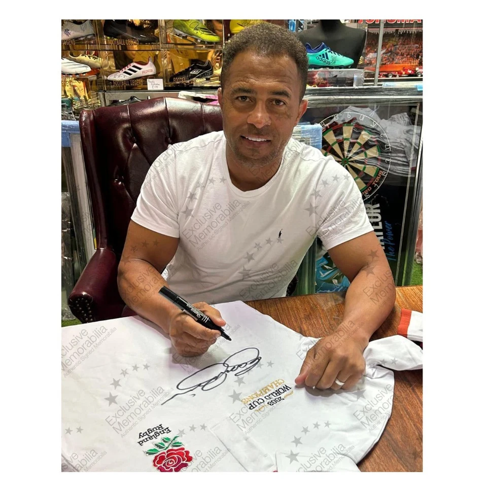 Camiseta de rugby de Inglaterra firmada por Jason Robinson. Bordado Campeones Mundial Foto 2 de 4
