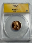 1909-P VDB Lincoln Wheat US Small Cent,   MS67 RD by ANACS,   EXQUISITE & RARE!!