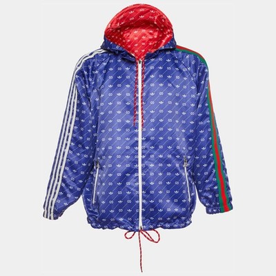Gucci x Adidas RedBlue Monogram Print Synthetic Reversible Jacket