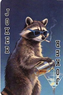 RARE MODERN "Skunk/Racoon Making a Cocktail & Smoking" JOKER Play Card #11