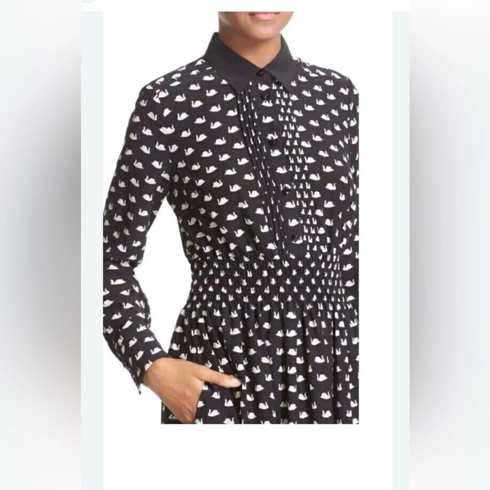 Camicia Kate Spade Preppy stampa cigno misto seta taglia Large 1885