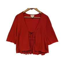 Leroy & Perry By Lutz Patmos Mercerized Wool Tie Front Sweater Cardigan Red