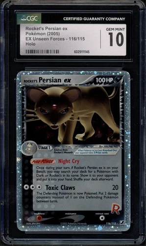 Pokemon CGC 10 Gem Mint Unseen Forces Secret Rare Rocket's Persian EX 116/115