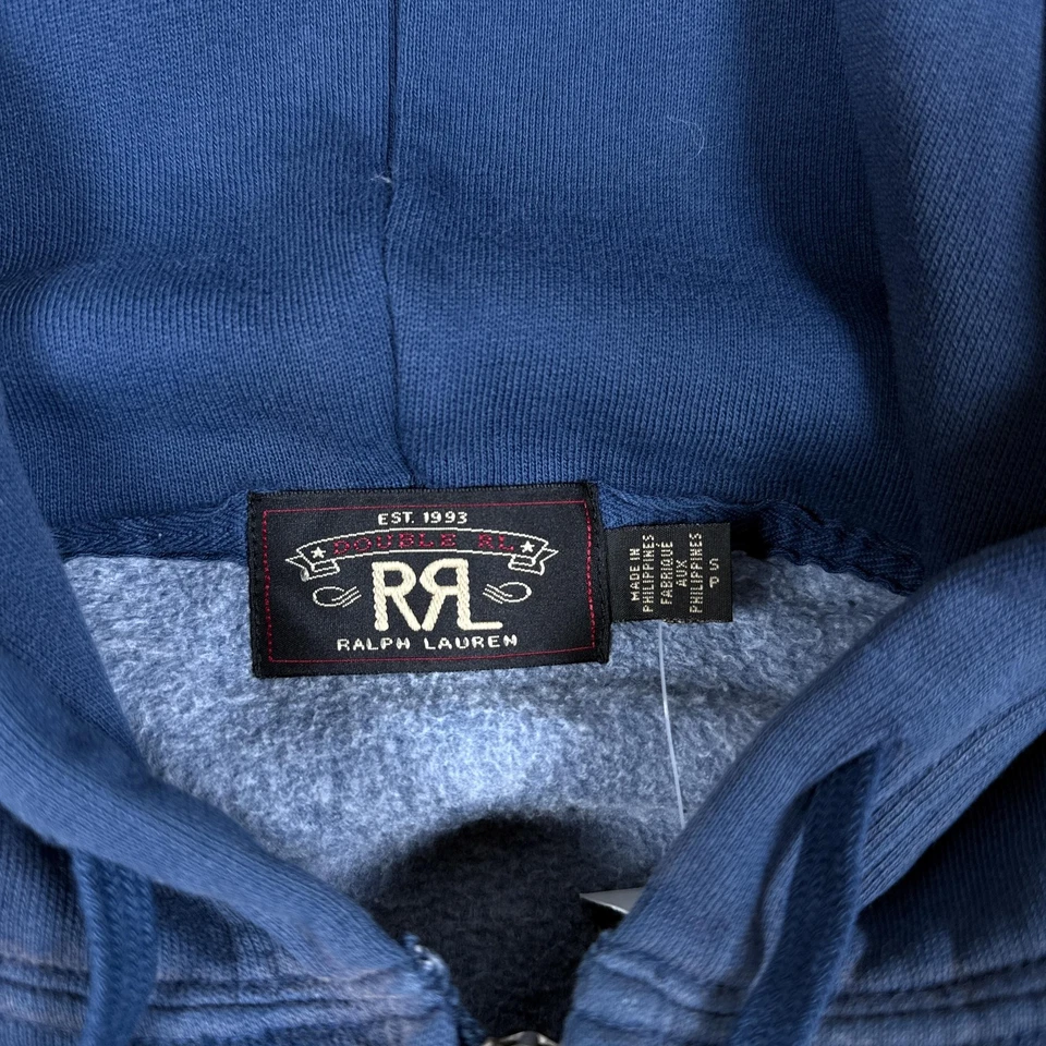 Double RL RRL Ralph Lauren Hoodie Mens Small Navy Full Zip Fleece Sweatshirt - Image 2 of 4