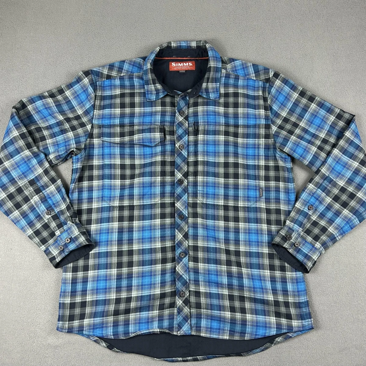 Chemise Simms Homme – Taille XL – Manches Courtes – Motif Plaid Pêche – Occasion Parfait État