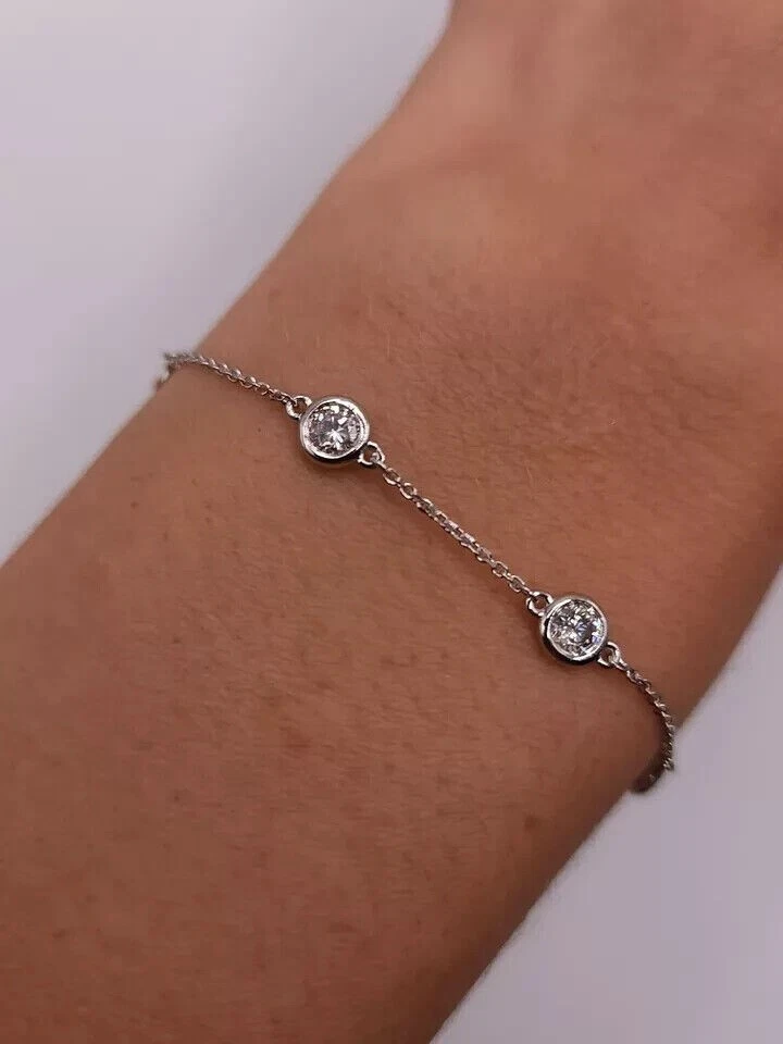 1Ct Round Cut Lab Created Diamond Yard 4 Stations Bracelet 14k White Gold Plated - Image 2 of 4