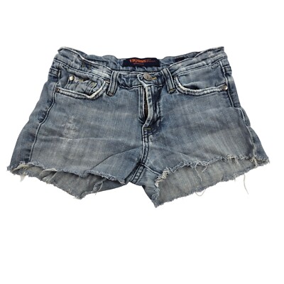 Vigoss Denim Shorts Distressed Rips Embroidered Accents Blue Low Size 3/4 Y2K
