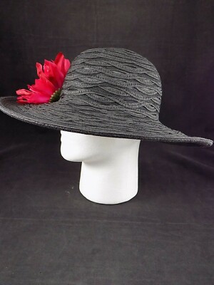 Wide-Brim Black Women\'s Hat with Red Floral Accent ALIYA FLORAL BRIM HAT – AKIRA main image 3