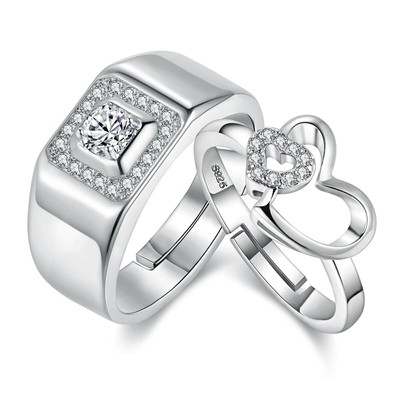 Platinum Plated CZ Adjustable Couple Finger Rings Jewelry ...