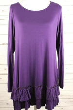 Jodifl Purple Ruffle Long Sleeve Tunic Knit Tee Shirt Boutique Top Womens Small