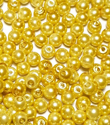 100 x 6mm Pale Lemon Glass Pearl Beads Jewellery Making Crafts