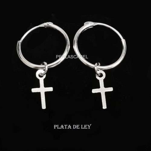 PENDIENTES de AROS mm y CRUCES de 12 mm. PLATA de 925, con |