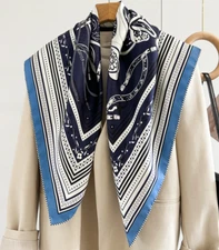 Pure 18 Momme Twill Silk Wrap Scarf Bandanna celebration Print Square Shawl 35'’