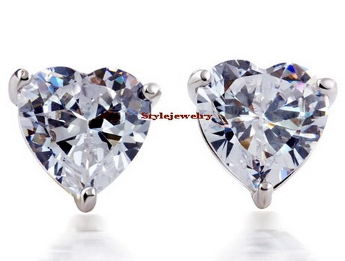Silver Rhodium Plated Women Bridal Wedding Crystals Heart Stud Earring IE88 - Picture 2 of 5