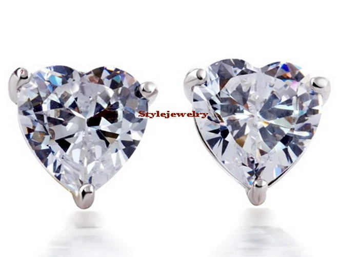 Silver Rhodium Plated Women Bridal Wedding Crystals Heart Stud Earring IE88 Foto 2 de 4