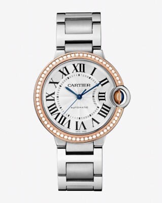 Cartier Ballon Bleu Wrist Watch SS-18k Rose Gold Diamond Bezel-36mm-WE902081 NWB