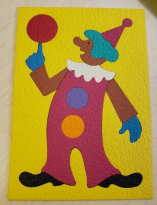 Vtg Lauri Brown Clown Foam Rubber Child Learning Puzzle Colorful Clown