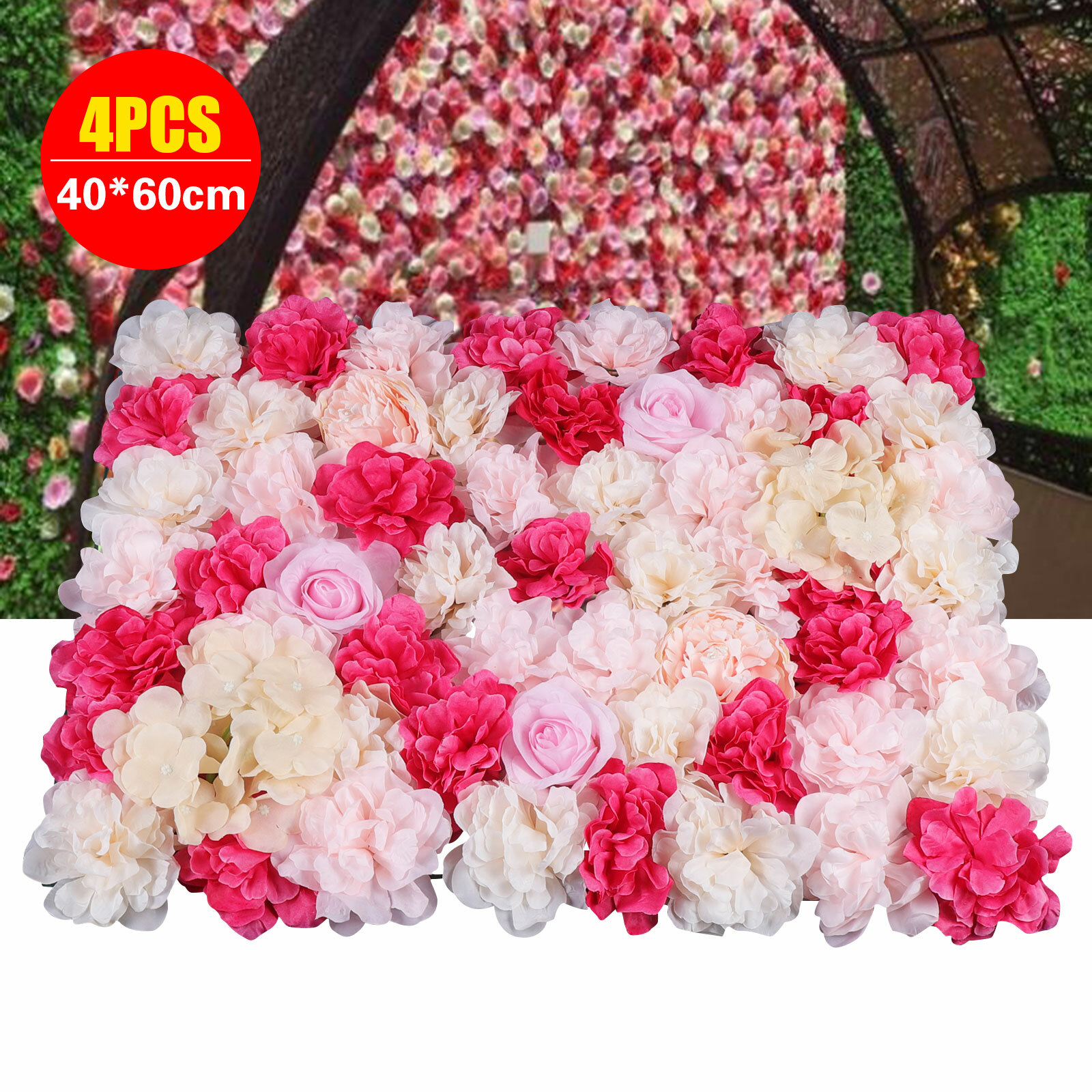 4pcs Flower Panels Artificial Flowers Wall Home Decor Wedding Party Background