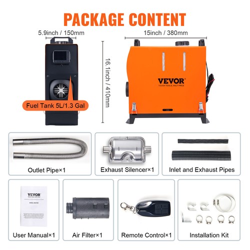 VEVOR Riscaldatore Diesel All-in-One 12V 8kW 0,16-0,62L/h LCD Telecomando - Imagen 7 de 12