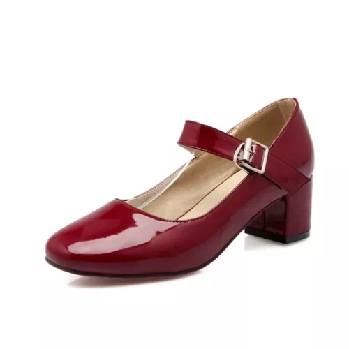 Women's Mary Jane Shoes Fashion Chunky Mid Heel Pumps Patent Leather Shoes Size - Picture 15 of 29