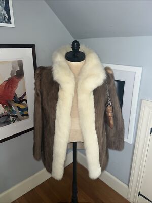 Saga Furs Mink Fur Coat Brown White Jacket Size Small