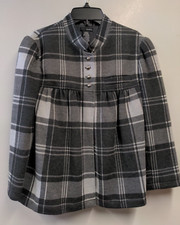 Mixit Womens L Jacket Gray Plaid Short Button Mock Collar Gathers